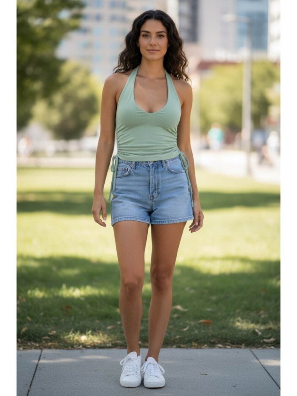 Hollister Womens Light Green Halter Top With Gathered Sides Cotton Knit XS - Picture 2 of 10
